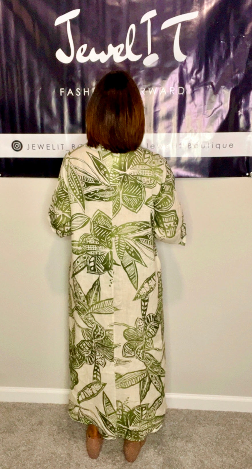 Italian Leaves Stamped Linen Dress