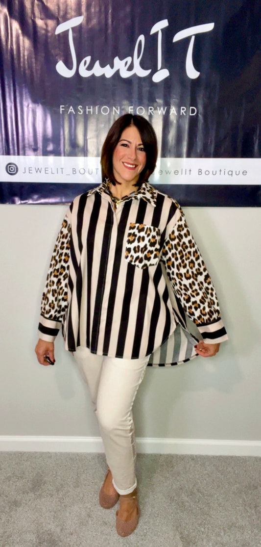 Italian Stripes and Leopard Blouse