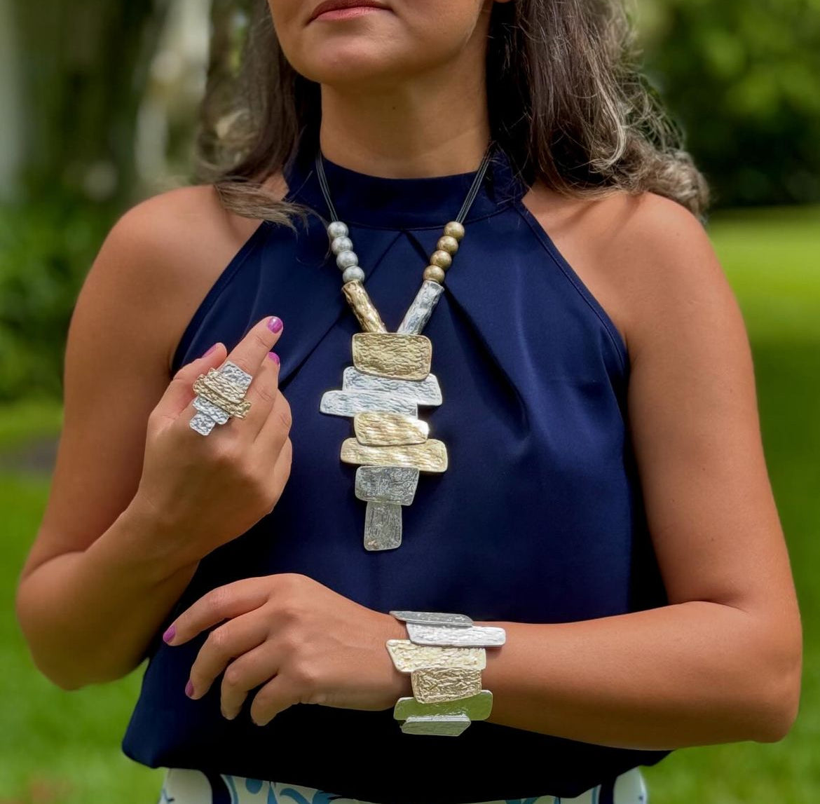 Two Tone Necklace and Bracelet set