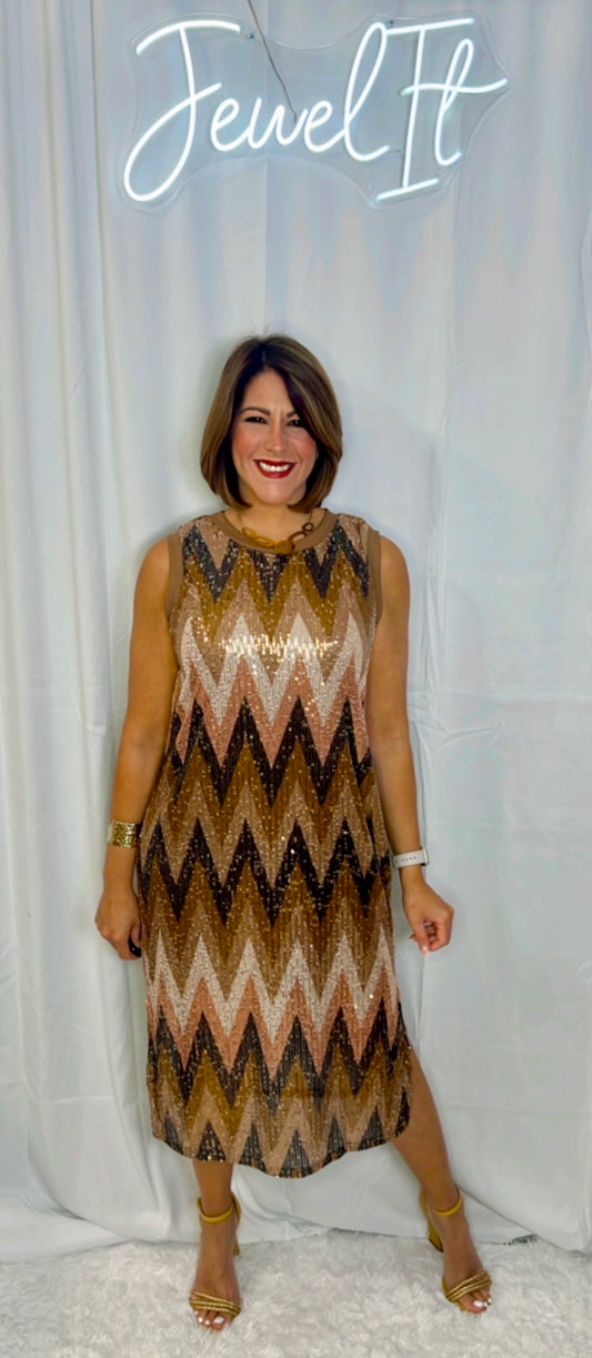 Italian Zigzag Sequin Midi Dress