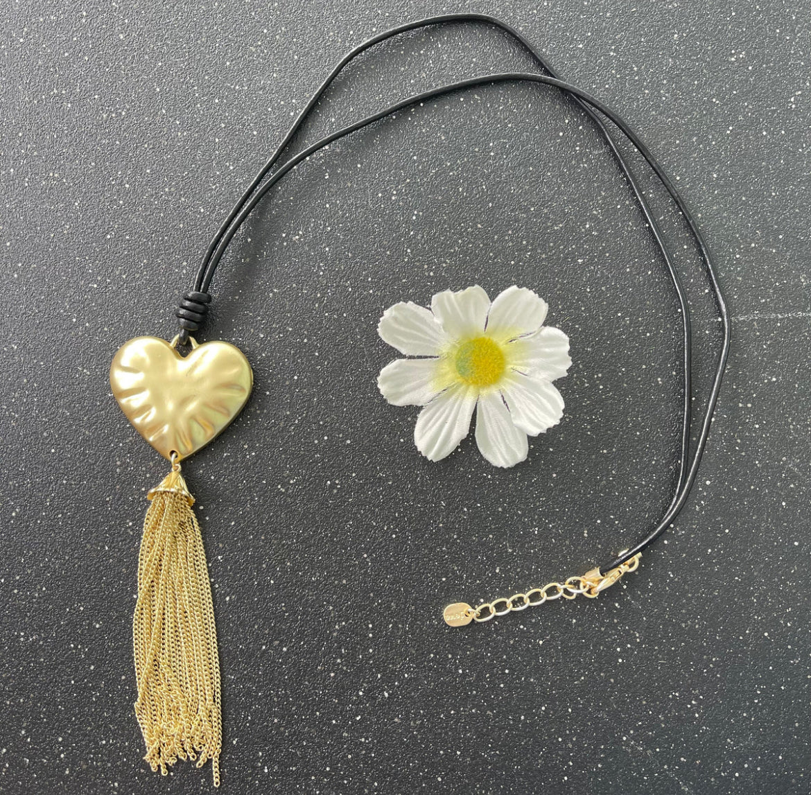 Gold Heart Necklace with black cord