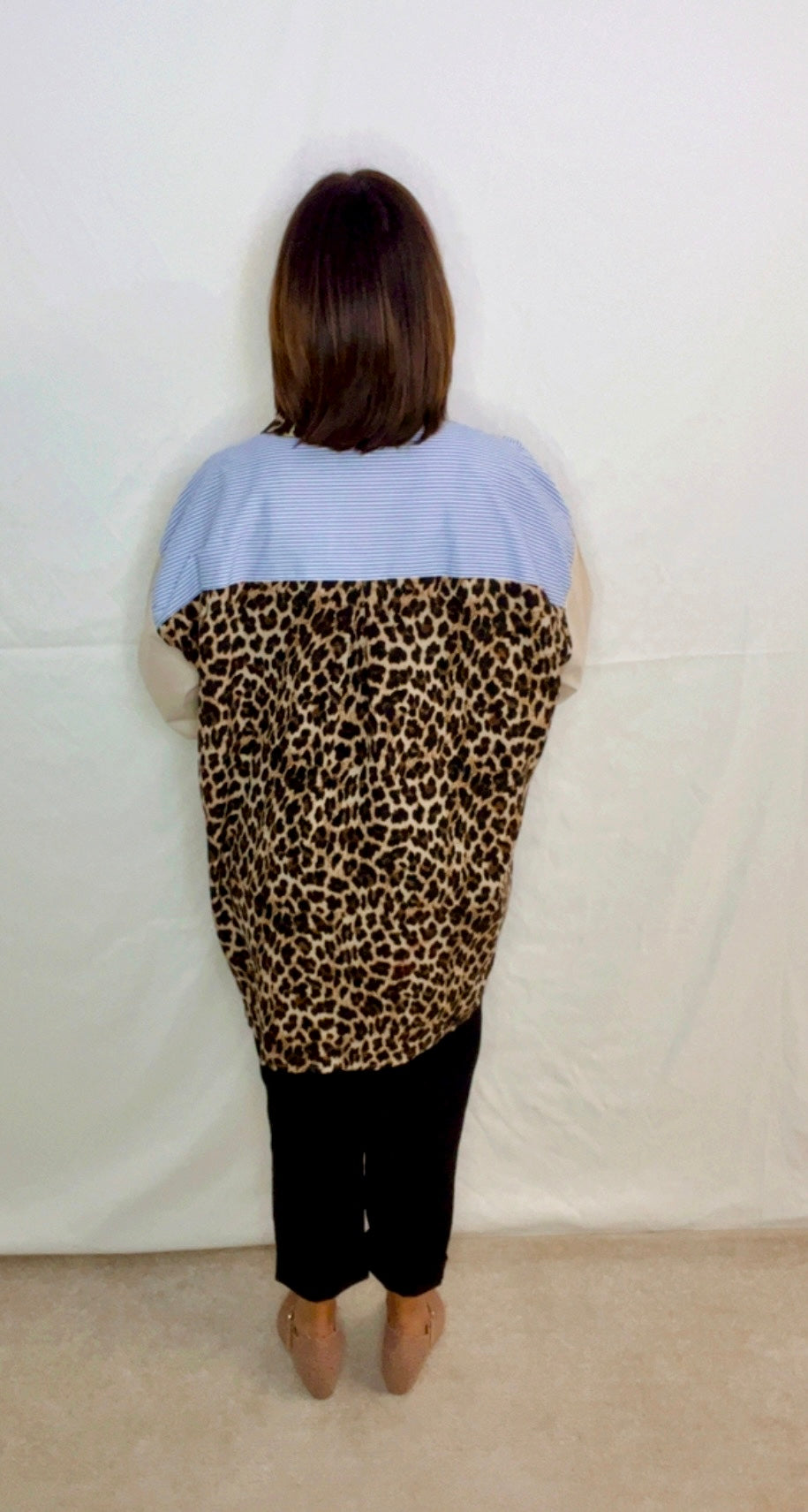 Italian Leopard Pattern Block Oversized Blouse