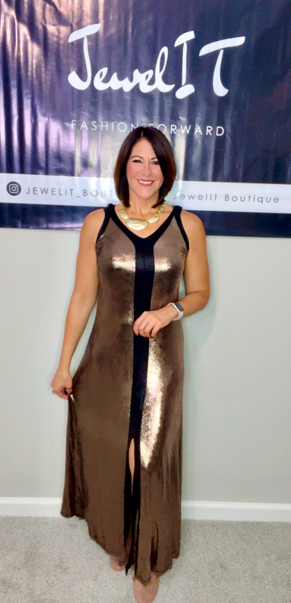 Italian V Neck Metallic Dress