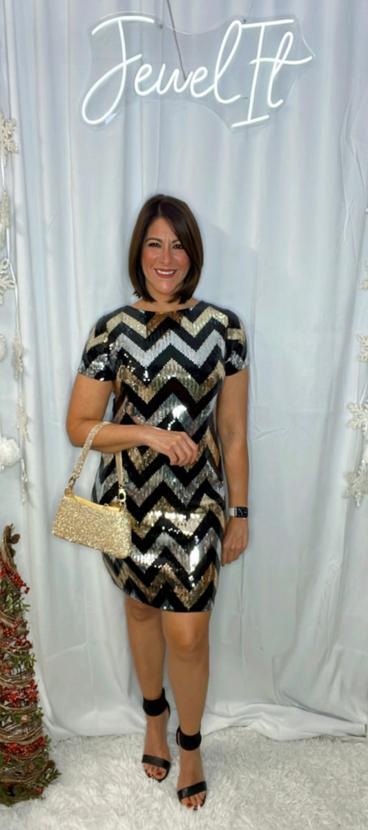 Italian Zigzag Sequin Dress