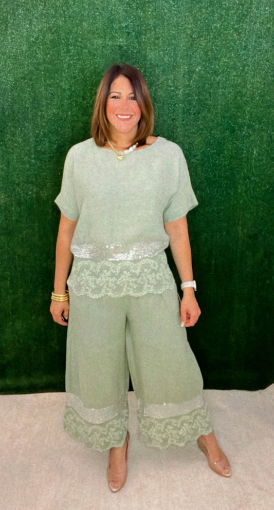 Italian Linen Sequin Pant Set***FINAL SALE**