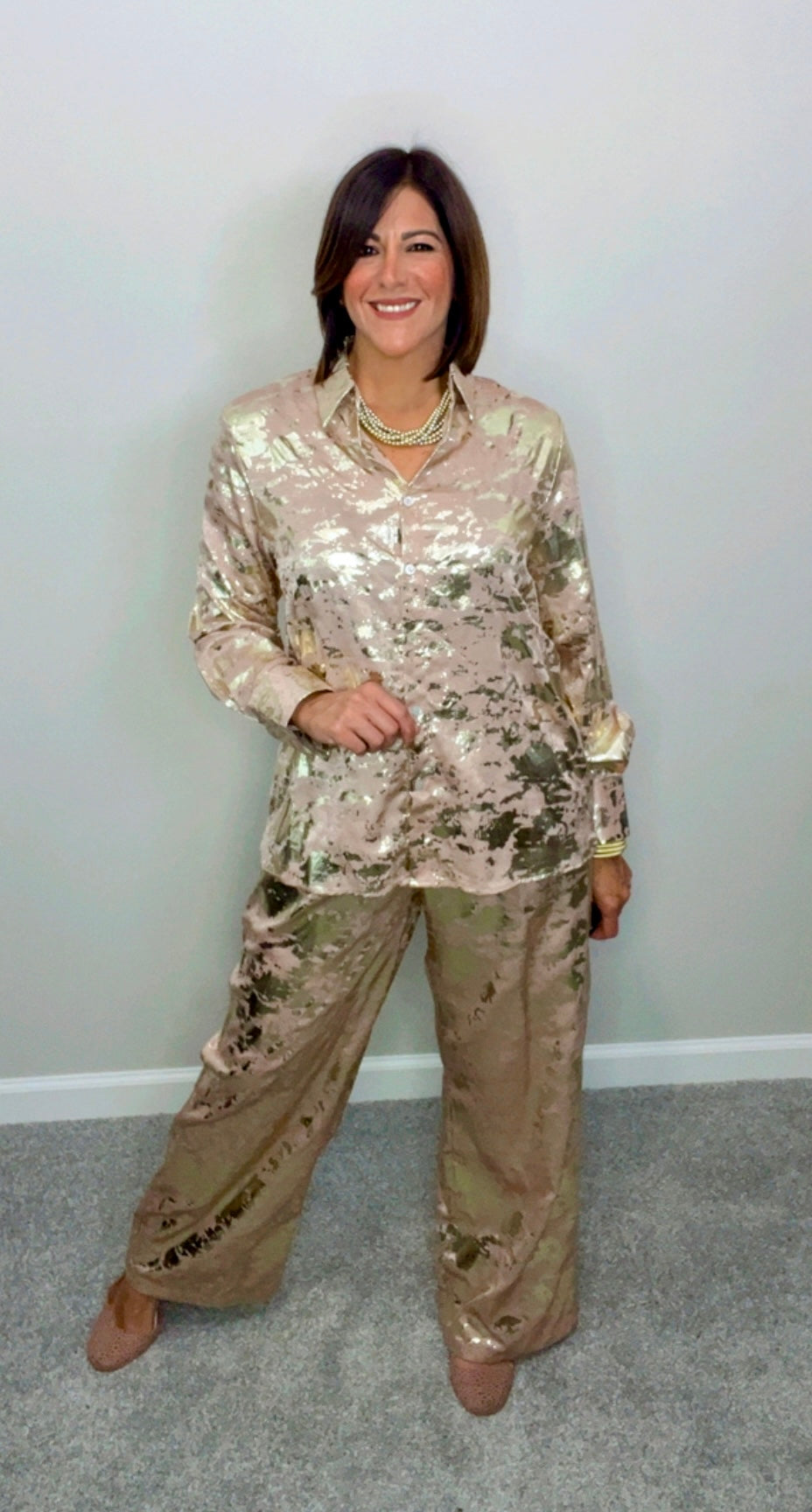 Italian Metallic Stamped Pant Set