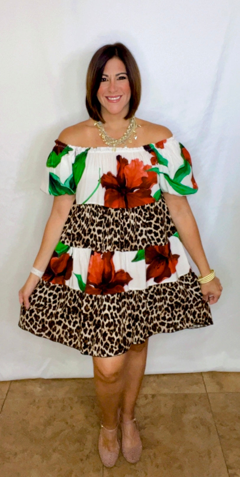 Italian Animal Print/Flowers Block Dress