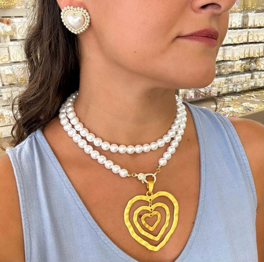 Heart Pendant Pearl Long Necklace